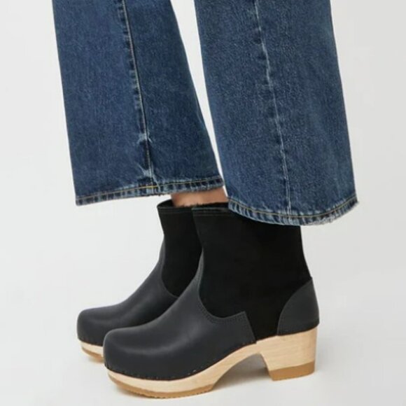 No. 6 Shoes - No. 6 - 5" Pull on Shearling Clog Boot on Mid Heel in Black Suede